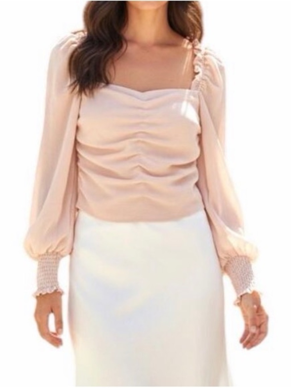ASTR Pale Blush Ruched Square-Neck Blouse